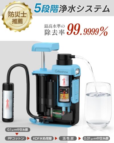 Greeshowの携帯浄水器GS-2809は99.9999％の除去率